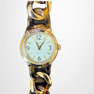 R J Graziano Chunky Tortoise And Gold Tone Link Watch